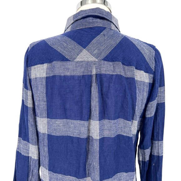 Rails Charli Linen Blend Button-Down Shirt Patriot Blue White Size Small - Picture 6 of 12